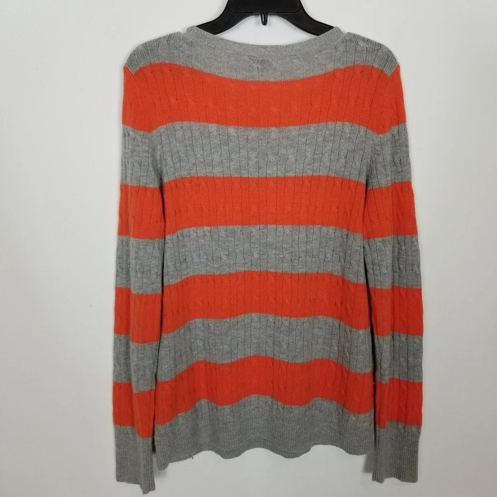 Talbots Women Lambswool Blend Cable Knit‎ Pullover Sweater Sz L Grey Orange